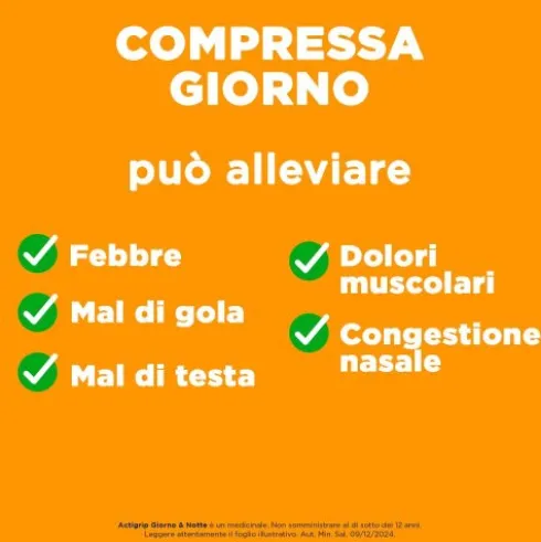 Actigrip Giorno & Notte - Rapido sollievo dai sintomi del raffreddore anche di notte - 12 + 4 compresse