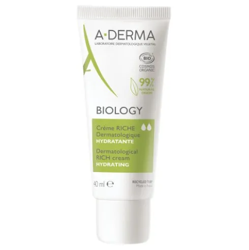A-Derma Biology Crema Ricca - Crema viso idratante per pelle fragile e secca - 40 ml