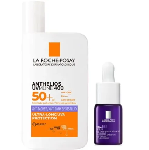 Anthelios Cofanetto solare Fluido viso Anti Macchie SPF50 50 ml + Mela B3 siero 10 ml - Cofanetto solare antimacchie