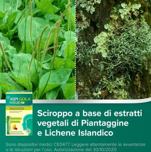 Aspi Gola Natura - Sciroppo per tosse e mal di gola - Gusto Limone e Amarena - 16 Bustine