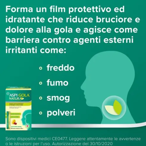 Aspi Gola Natura - Sciroppo per tosse e mal di gola - Gusto Limone e Amarena - 16 Bustine