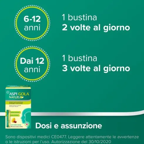 Aspi Gola Natura - Sciroppo per tosse e mal di gola - Gusto Limone e Amarena - 16 Bustine