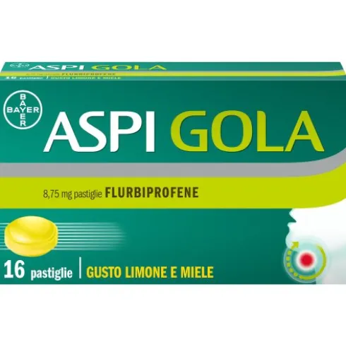 Aspi Gola - Trattamento sintomatico del mal di gola - Gusto Limone e Miele - 16 Pastiglie