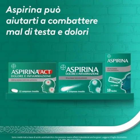 Aspirina Act Dolore e Infiammazione - Trattamento sintomatico di febbre e dolori - 12 Compresse 1000 mg