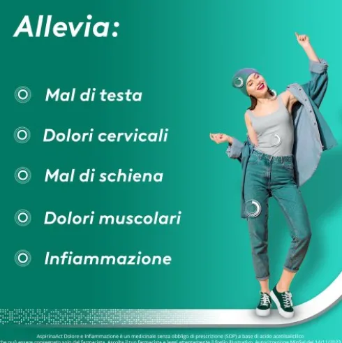 Aspirina Act Dolore e Infiammazione - Trattamento sintomatico di febbre e dolori - 12 Compresse 1000 mg