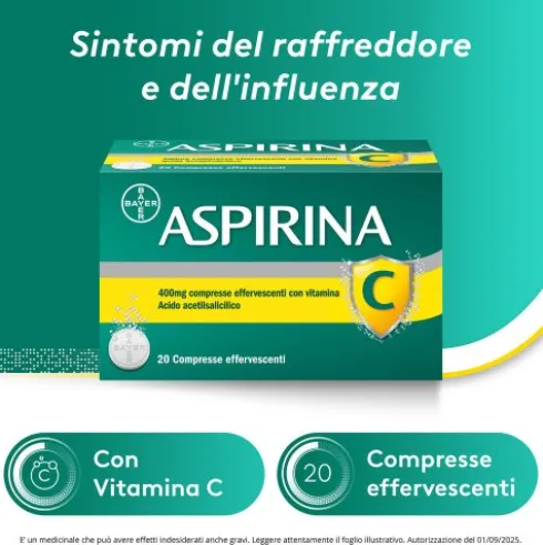 Aspirina C - Trattamento sintomatico di mal di testa, febbre e dolori da lievi a moderati - 20 compresse effervescenti 400 + 240mg