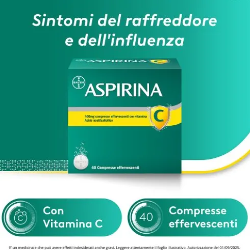 Aspirina C - Trattamento sintomatico di mal di testa, febbre e dolori da lievi a moderati - 40 compresse effervescenti 400 + 240mg