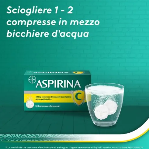 Aspirina C - Trattamento sintomatico di mal di testa, febbre e dolori da lievi a moderati - 10 compresse effervescenti 400 + 240mg