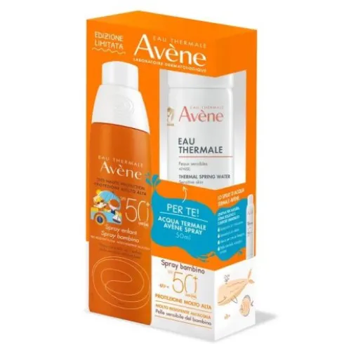 Avene Solare Spray Bambini SPF 50+ Con Acqua Termale Spray Omaggio - Protezione solare molto alta per viso e corpo - 200 ml + acqua termale 50 ml