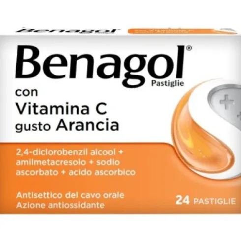Benagol - Sollievo rapido dai primi sintomi del mal di gola - 24 Pastiglie - Gusto Arancia - con Vitamina C