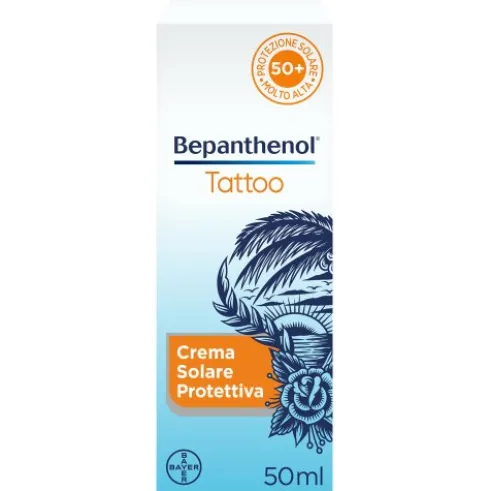 Bepanthenol Tattoo Crema Solare Protettiva SPF50+ Per Tatuaggio - Idrata e rigenera la pelle tatuata - 50 ml