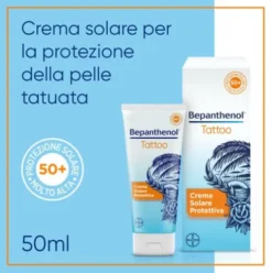 Bepanthenol Tattoo Crema Solare Protettiva SPF50+ Per Tatuaggio - Idrata e rigenera la pelle tatuata - 50 ml