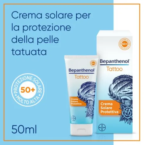 Bepanthenol Tattoo Crema Solare Protettiva SPF50+ Per Tatuaggio - Idrata e rigenera la pelle tatuata - 50 ml