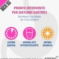Biochetasi Granulato Effervescente - Rimedio rapido per acidità di stomaco e difficoltà a digerire - 18 Bustine