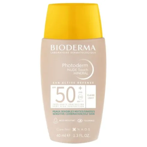 Bioderma Photoderm Nude Touch Mineral SPF 50+ - Protezione solare viso per pelle sensibile, grassa e mista - Tonalità light - 40 ml