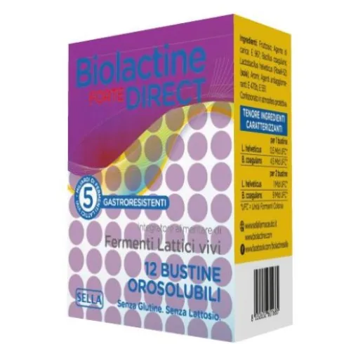 Biolactine Direct Forte - Integratore per l'equilibrio della flora batterica intestinale - 12 bustine orosolubili