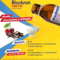 Bisolvon Linctus Sciroppo - Mucolitico per Catarro e Tosse Grassa - Gusto Cioccolato e Ciliegia - 200 ml