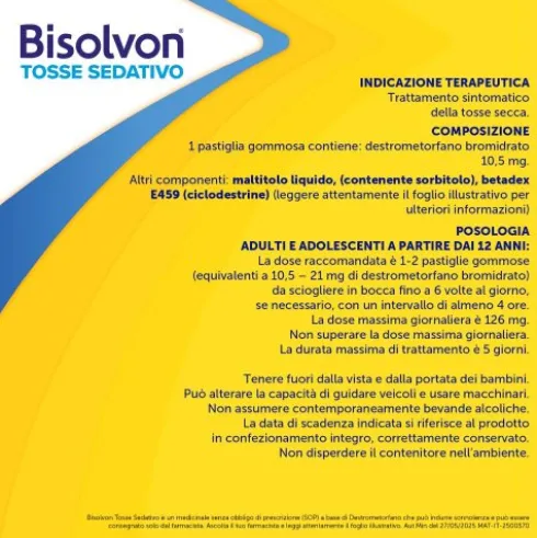 Bisolvon Tosse Sedativo - Calmante Per Tosse Secca Notturna - 20 Pastiglie Gommose