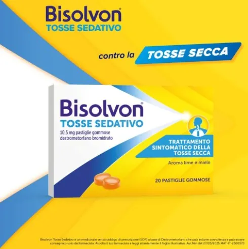 Bisolvon Tosse Sedativo - Calmante Per Tosse Secca Notturna - 20 Pastiglie Gommose
