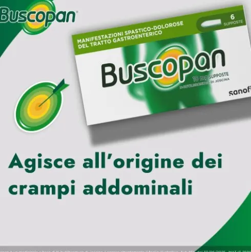 Buscopan Supposte - Contro Mal di Pancia, Dolori e Crampi Addominali - 6 supposte 10 mg