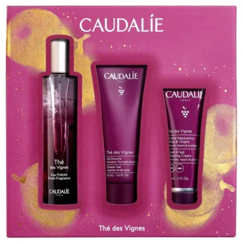Caudalie Cofanetto di Natale 2024 The' Des Vignes - Acqua profumata 50 ml + Gel doccia 50 ml + Crema mani e unghie 30 ml