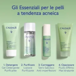 Caudalie Vinopure Starter Kit Cofanetto per Pelle a Tendenza Acneica - Gel detergente 30 ml + Lozione purificante 50 ml + Siero anti-imperfezioni 10 ml + Fluido idratante mat 15 ml