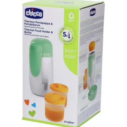 Chicco Portapappa Inox Termico 2 Contenitori da 250ml Mantiene Temperatura 5 Ore