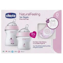 Chicco Set Natural Feeling Girl Biberon e Succhietto 0-6 Mesi