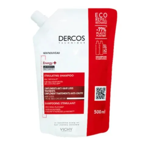 Dercos Eco Ricarica Shampoo Energizzante Anti Caduta - Shampoo rivitalizzante per la caduta stagionale dei capelli - Ricarica da 500 ml