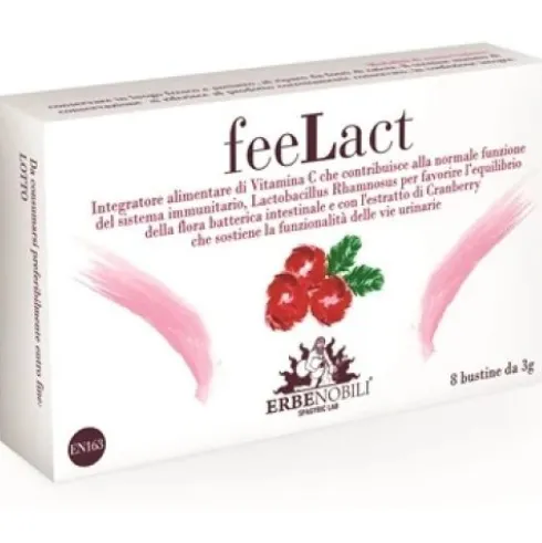 Erbenobili Feelact Integratore Alimentare per Vie Urinarie e Flora Intestinale, 8 Bustine