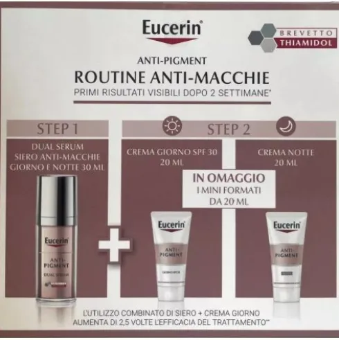 Eucerin Anti-pigment Pacchetto Routine Antimacchie - Siero antimacchie 30 ml + Crema giorno SPF30 20 ml + Crema notte 30 ml