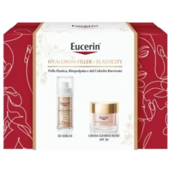 Eucerin Cofanetto di Natale 2023 Hyaluron Filler Elasticity Rosé - Crema viso da giorno SPF30 50 ml + Siero 3D 30 ml