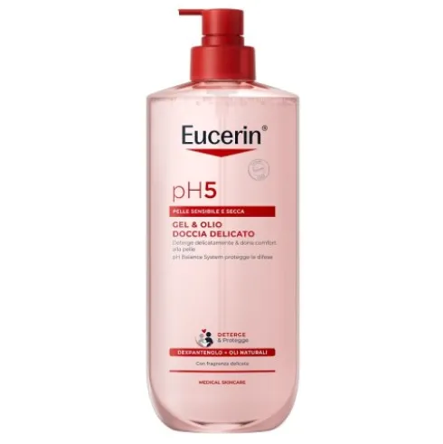 Eucerin ph5 Gel e Olio Doccia Delicato - Detergente viso e corpo per pelle sensibile di adulti e bambini - 750 ml