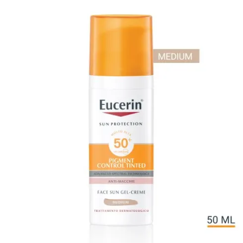 Eucerin Sun Pigment Control Tinted SPF50+ - Crema gel solare viso anti macchie - Colore medio - 50 ml