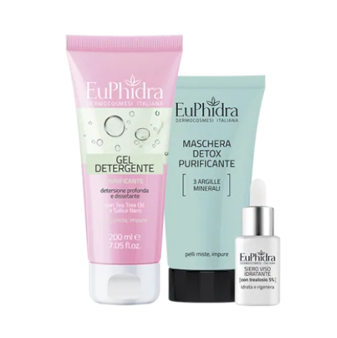 Euphidra Cofanetto di Natale 2023 Ritual Purity - Detergente purificante 200 ml + Maschera detox 75 ml + Siero idratante 15 ml