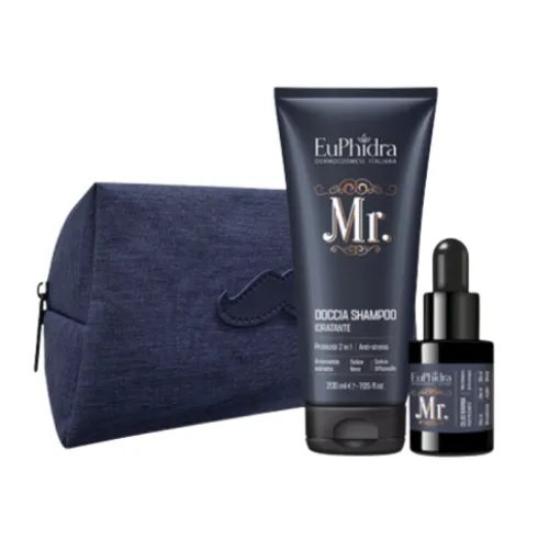 Euphidra Cofanetto di Natale Barber Man Viso e Corpo - Doccia Shampoo Idratante 200 ml+ Olio barba fortificante 15 ml + Beauty Trousse