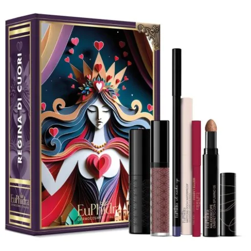 Euphidra Cofanetto di Natale Regina Di Cuori - Matita labbra + Stick blush bronzy + Kaleidoscope ombretto + Rossetto liquido + Matita occhi + Matitone occhi waterproof