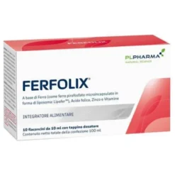 Ferfolix Integratore Alimentare Ferro, Acido Folico, Zinco e Vitamine, 10 Flaconcini