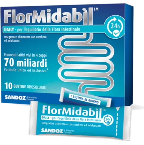 FlorMidabil Daily - Integratore per l'equilibrio della flora intestinale - 10 bustine orosolubili