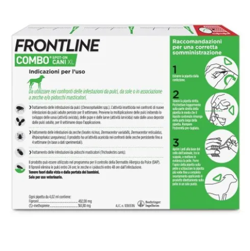 Frontline Combo Cani oltre 40 Kg - Pipette antiparassitarie Contro Pulci, Zecche E Pidocchi - 3 Pipette monodose