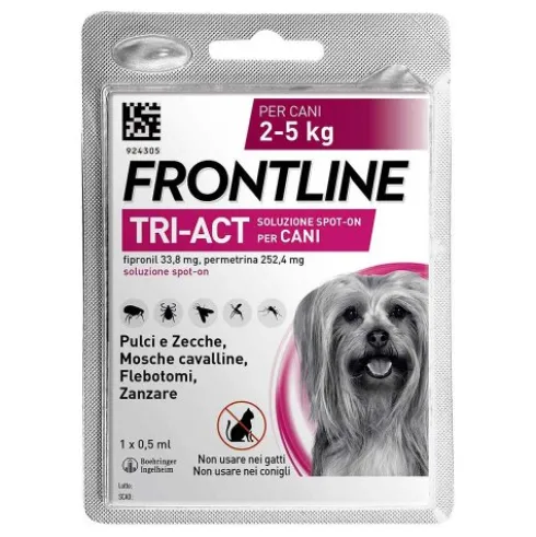 Frontline Tri-Act Cani da 2 a 5 kg - Pipette antiparassitarie Contro Parassiti Esterni E Insetti Volanti - 1 pipetta monodose