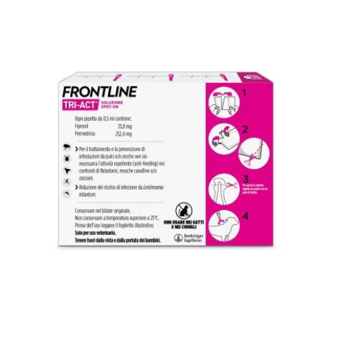 Frontline Tri-Act Cani da 2 a 5 kg - Pipette antiparassitarie Contro Parassiti Esterni E Insetti Volanti - 3 pipette monodose