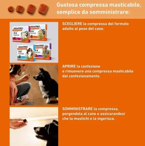 FRONTPRO Cani da 4 a 10 kg - Compresse masticabili antiparassitarie contro pulci e zecche - 3 compresse