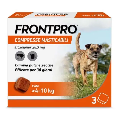 FRONTPRO Cani da 4 a 10 kg - Compresse masticabili antiparassitarie contro pulci e zecche - 3 compresse