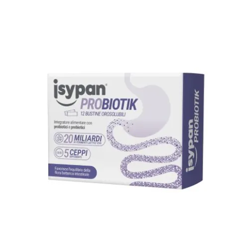 Isypan Probiotik - Integratore di probiotici e prebiotici per disbiosi intestinale - 12 Buste Orosolubili