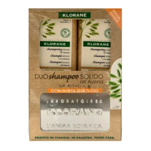 Klorane Duo Shampoo Solido Avena - Shampoo districante + Porta shampoo - 2 x 80 g - Edizione speciale