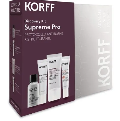 Korff Cofanetto di Natale 2025 Discovery Kit Supreme Pro - Soluzione esfoliante GLY 30 ml + Siero 10 ml + Crema 20 ml + Fluido Viso SPF50+ 15 ml