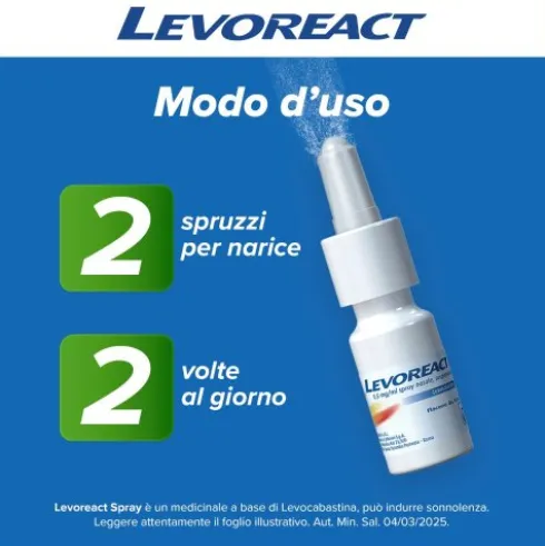 Levoreact Spray Nasale Antistaminico - Contro il naso chiuso da rinite allergica - 10 ml