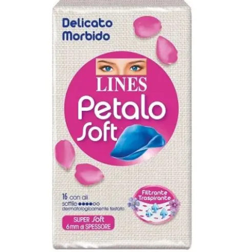 Lines Petalo Soft Assorbenti con Ali per Pelli Sensibili 16 Pezzi