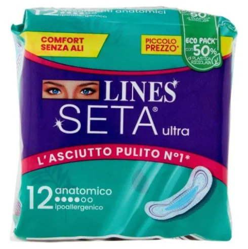 Lines Seta Ultra Anatomico Assorbenti per Flusso Leggero/Normale - 12 Pezzi